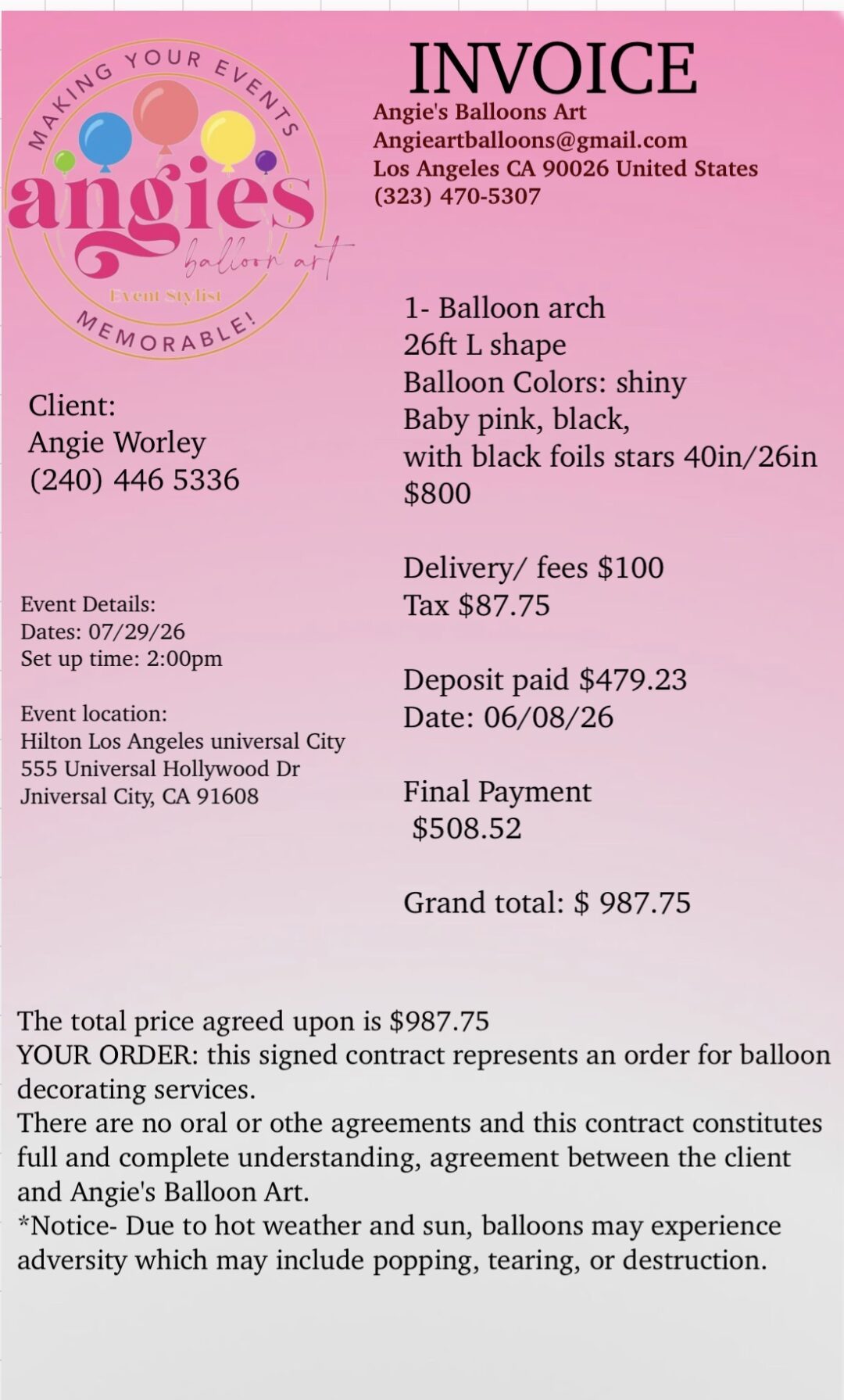invoice final payment