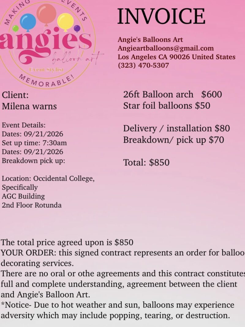 invoice ( Balloon arch 26Ft)